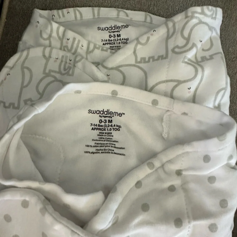 HALO SleepSack Swaddle Set in White, Pink and Pastel Hearts Like New 0-3 Months